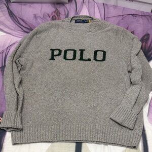 Polo by Ralph Lauren Gray Crewneck Sweater with Green Logo